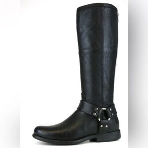 Frye Phillip Harness Tall Black Leather Boots Sz 10 Extended Calf